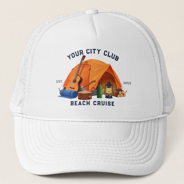 Modern Simple Camping Weekend Bachelorette Party Trucker Hat (Front)