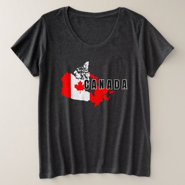 Modern Simple Canadian Canada Script map Flag  Plus Size T-Shirt (Design Front)