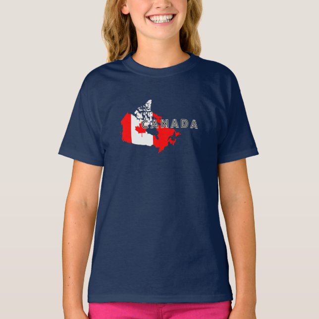 Modern Simple Canadian Canada Script map Flag  T-Shirt (Front)