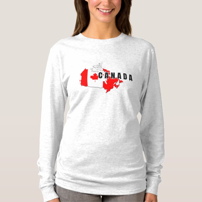 Modern Simple Canadian Canada Script map Flag  T-Shirt (Front)