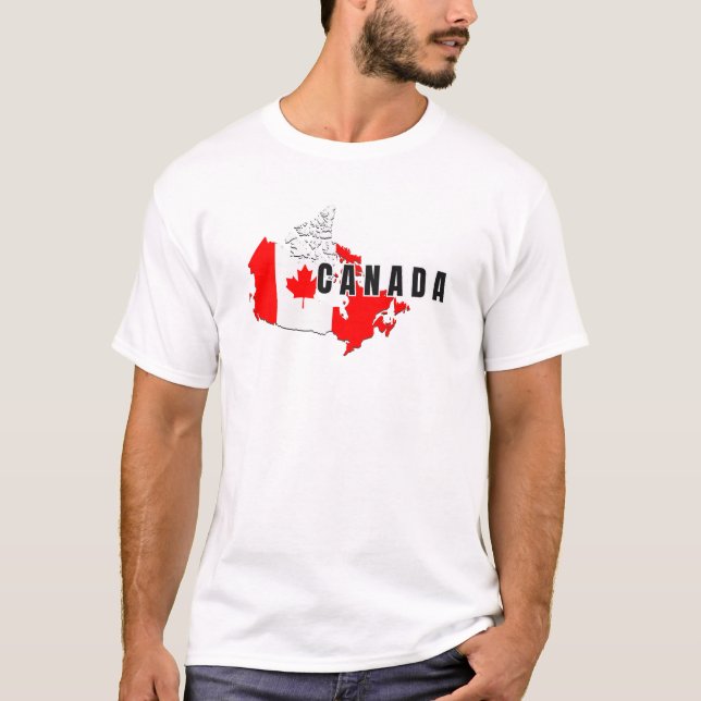 Modern Simple Canadian Canada Script map Flag  T-Shirt (Front)