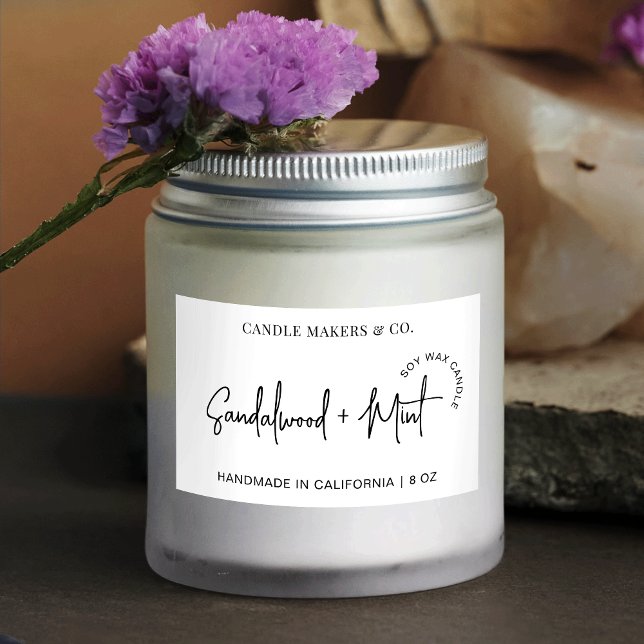 Modern Simple Candle Packaging Script Logo Rectangular Sticker (Fully editable black and white large jar rectangle sticker design)