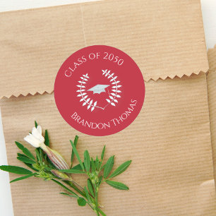 Modern Simple Cardinal Red Graduation Classic Round Sticker