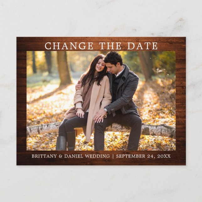 Modern Simple Change The Date New Date Wood Postcard (Front)