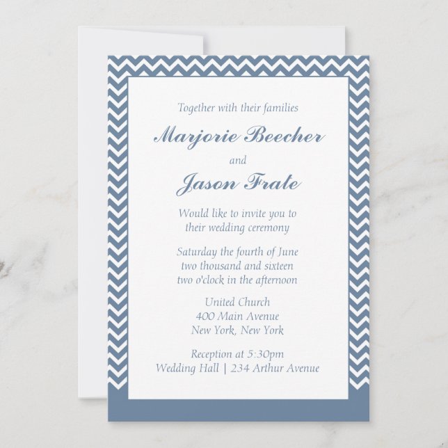 Modern Simple Chevron Wedding Invitation Sea Blue (Front)