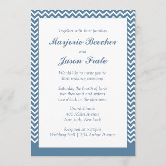 Modern Simple Chevron Wedding Invitation Sea Blue