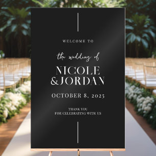 Modern Simple Chic Black and White Wedding Welcome Acrylic Sign