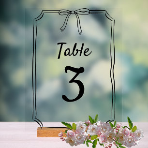 Modern Simple Chic Bow Wedding Table Number Acrylic Sign