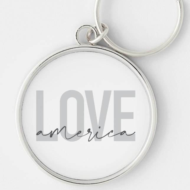 Modern, simple, chic, cool design of Love America Key Ring (Front)