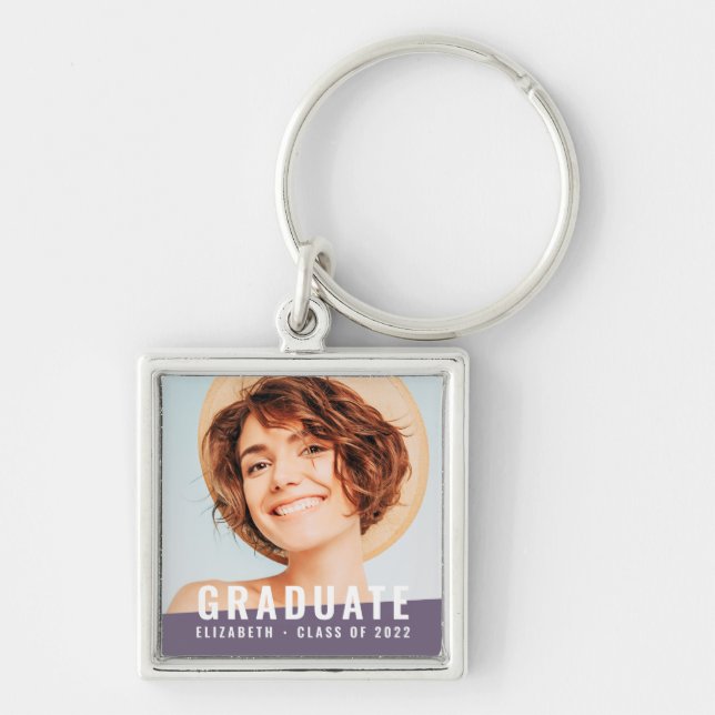 Modern Simple Chic Custom Graduate Grad Photo Key Ring (Front)