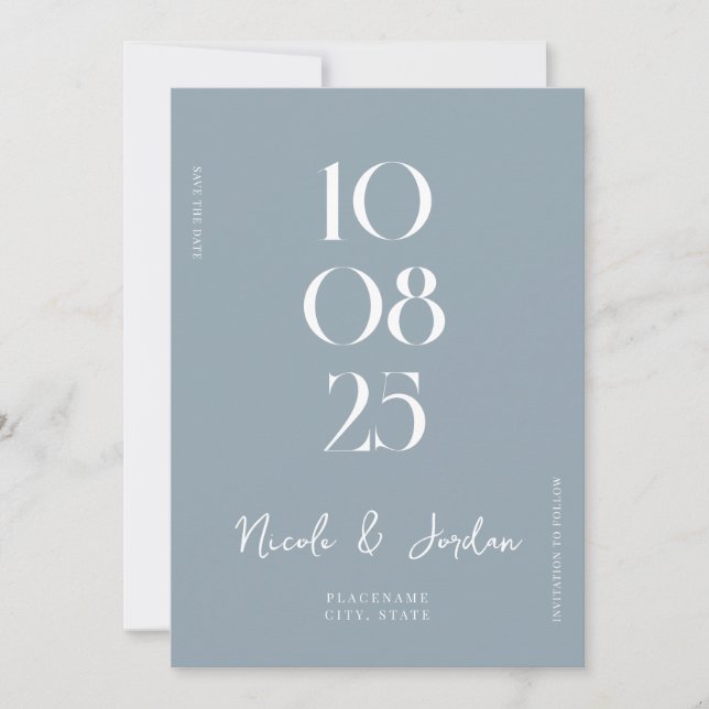 Modern Simple Chic Dusty Blue Wedding Save The Date (Front)
