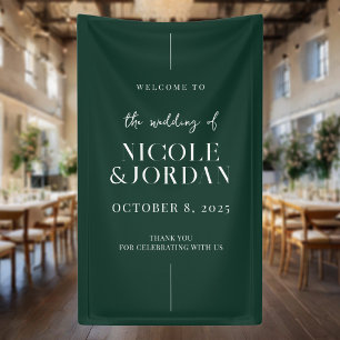 Modern Simple Chic Emerald Green Wedding Welcome Banner