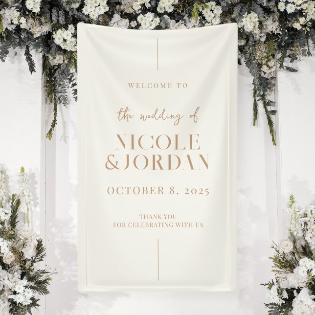 Modern Simple Chic Ivory Tan Wedding Welcome Banner (Creator Uploaded)