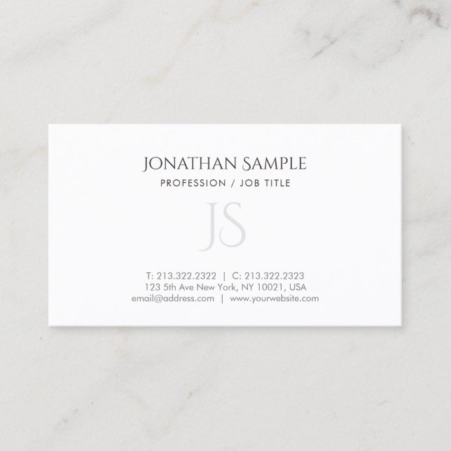 Modern Simple Chic Monogrammed Plain Trendy Business Card (Front)