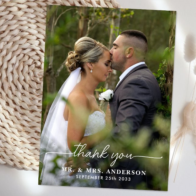 Modern Simple Chic Personalised Photo Wedding Thank You Card (Creator Uploaded)