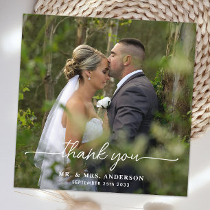 Modern Simple Chic Personalised Photo Wedding Thank You Card