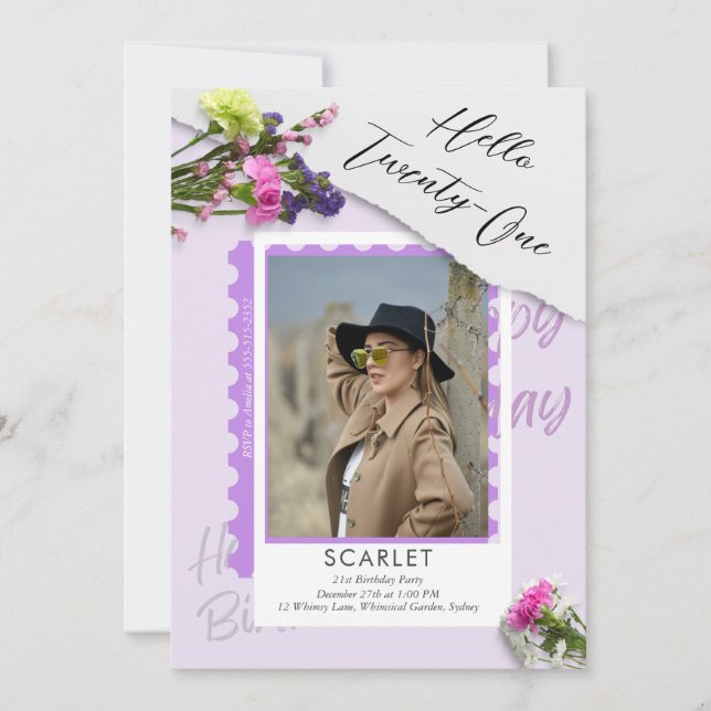Modern simple Chic Purple 21st birthday  Invitation (Front)