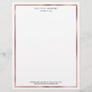 Modern Simple Chic Rose Gold White Border Lawyer Custom Letterhead