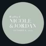 Modern Simple Chic Sage Green Wedding Classic Round Sticker<br><div class="desc">Modern wedding stickers featuring elegant chic design and minimalist style.</div>