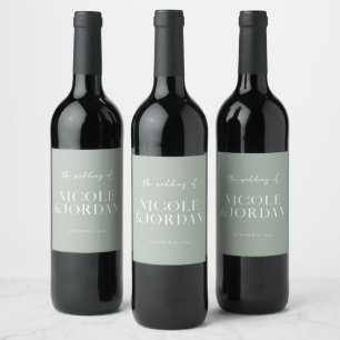 Modern Simple Chic Sage Green Wedding Wine Label