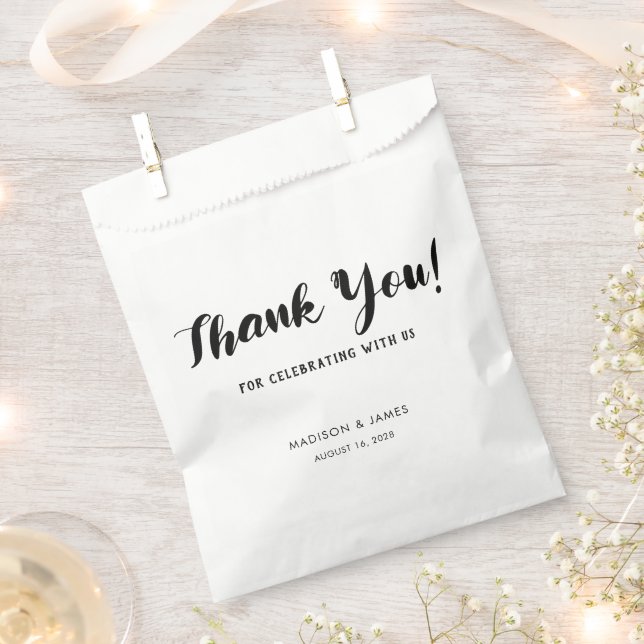 Modern Simple Chic Script Thank You Wedding Favour Bags (Clipped)