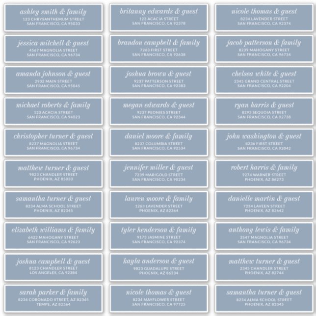 Modern Simple Chic Wedding Guest Names Address (Front)