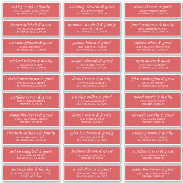 Modern Simple Chic Wedding Guest Names Address (Front)