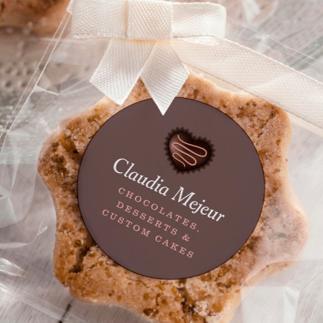 Modern Simple Chocolate Baker Brown Classic Round Sticker (Creator Uploaded)