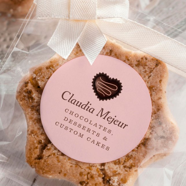 Modern Simple Chocolate Baker Pink Classic Round Sticker (Creator Uploaded)