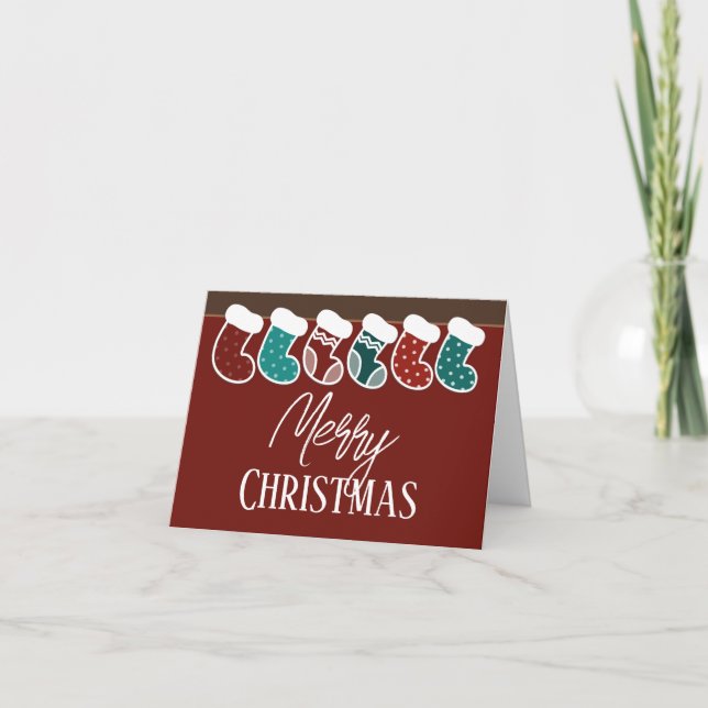 Modern Simple Christmas Family Matching Stockings Holiday Card (Front)