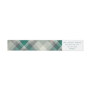 Modern Simple Christmas Green Plaid Return Address Wrap Around Label