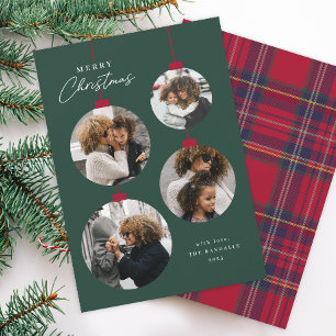 Modern Simple Christmas Ornament 4 Photo Holiday Card