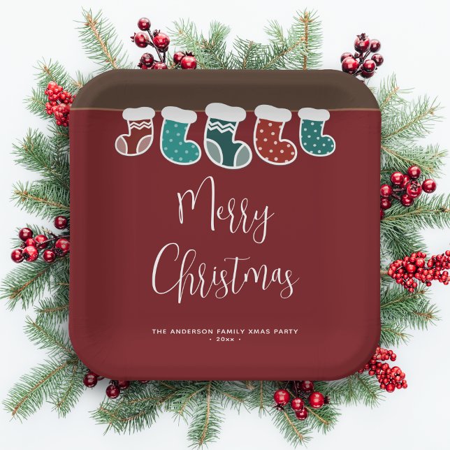 Modern Simple Christmas Stockings Holiday Party Paper Plate (Creator Uploaded)