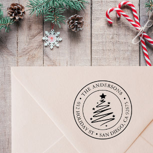 Modern Simple Christmas Tree Round Return Address Self-inking Stamp