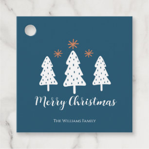 Modern Simple Christmas Trees and Stars Blue Favour Tags