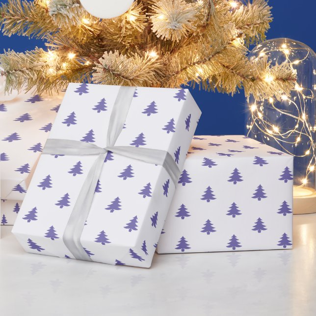 Modern Simple Christmas Trees Periwinkle Blue Wrapping Paper (Holidays)