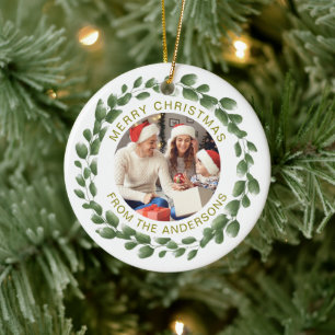 Modern Simple Christmas Wreath Family Photo Ceramic Tree Decoration