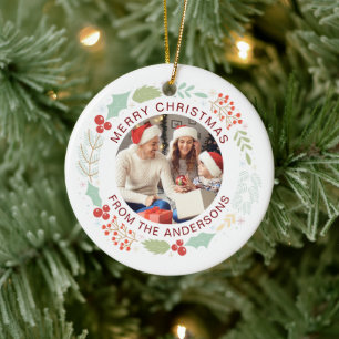 Modern Simple Christmas Wreath Family Photo Ceramic Tree Decoration