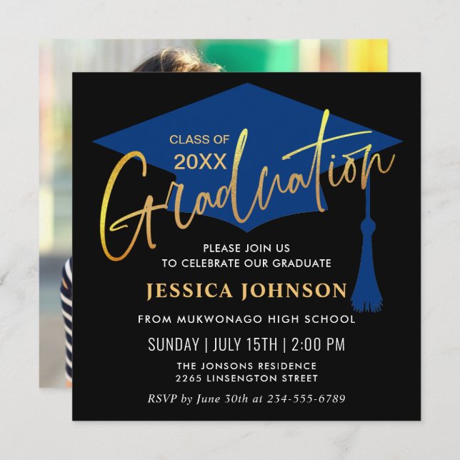 Modern Simple Class of 2024 PHOTO Graduation Party Invitation (Front/Back)