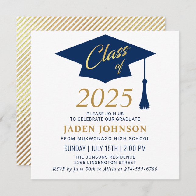 Modern Simple Class of 2025 Graduation Party Invitation (Front/Back)