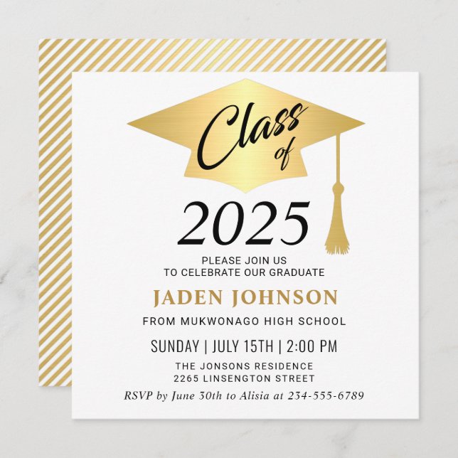 Modern Simple Class of 2025 Graduation Party Invitation (Front/Back)