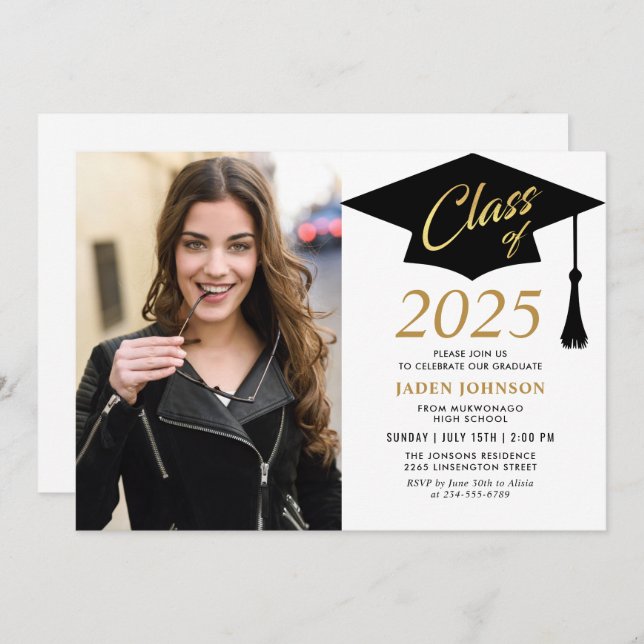 Modern Simple Class of 2025 Photo Graduation Party Invitation (Front/Back)