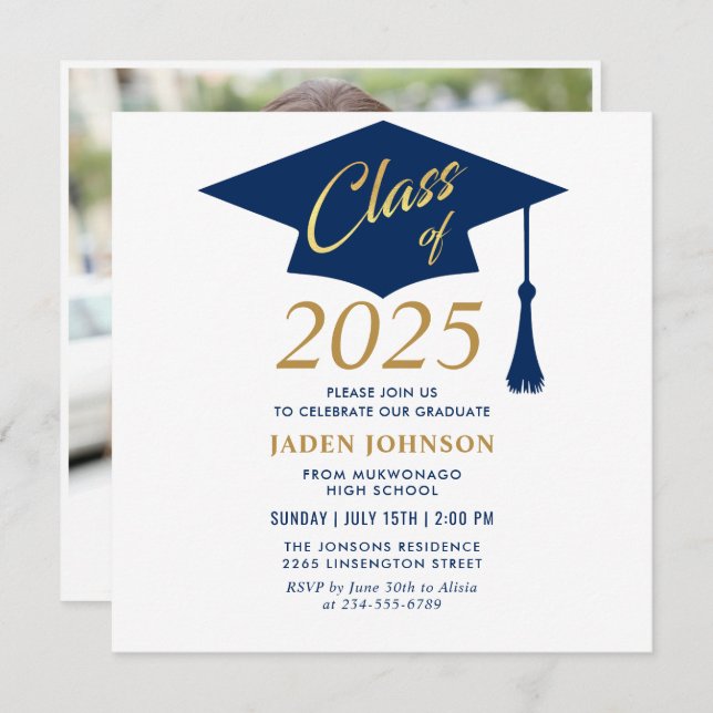 Modern Simple Class of 2025 PHOTO Graduation Party Invitation (Front/Back)