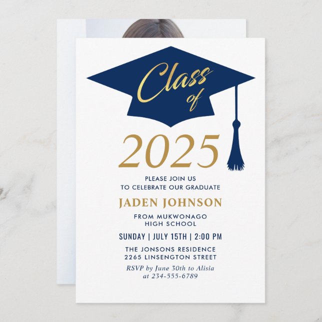 Modern Simple Class of 2025 Photo Graduation Party Invitation (Front/Back)