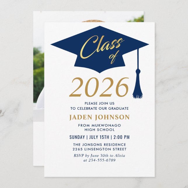Modern Simple Class of 2025 Photo Graduation Party Invitation (Front/Back)