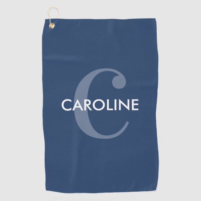 Modern Simple Classic Initial Navy Blue Golf Towel (Front)