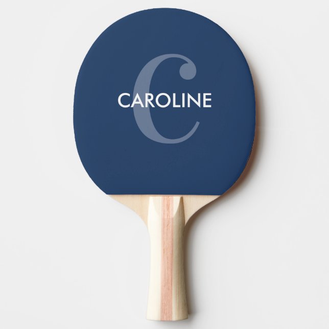 Modern Simple Classic Initial Navy Blue Ping Pong Paddle (Front)