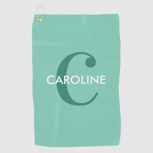 Modern Simple Classic Initial Turquoise Golf Towel (Front)