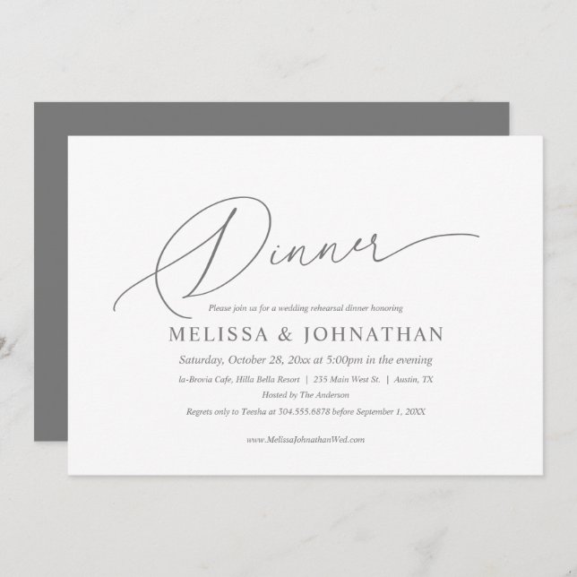 Modern Simple Clean, Wedding Rehearsal and Dinner Invitation (Front/Back)