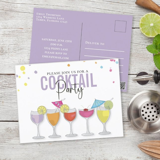 Modern Simple Cocktail Party Minimalist Invitation Postcard (Creator Uploaded)